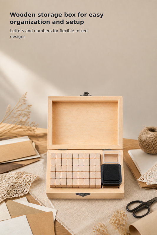 36-Piece Wooden Alphabet & Number Stamp Set