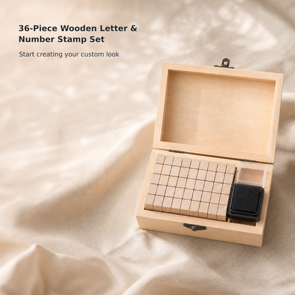 36-Piece Wooden Alphabet & Number Stamp Set