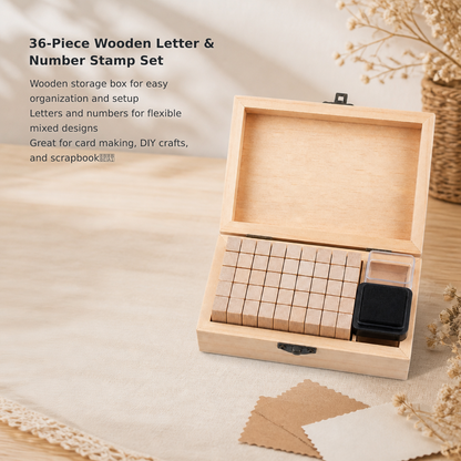 36-Piece Wooden Alphabet & Number Stamp Set