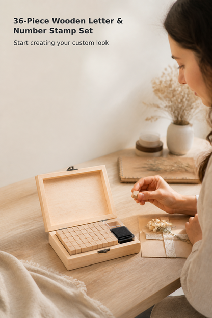 36-Piece Wooden Alphabet & Number Stamp Set